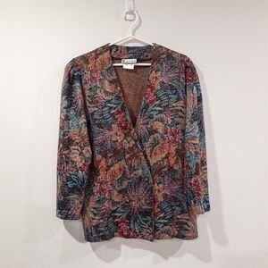 Retro 90's Oversized Businesscore Tapestry Double Breasted Blazer